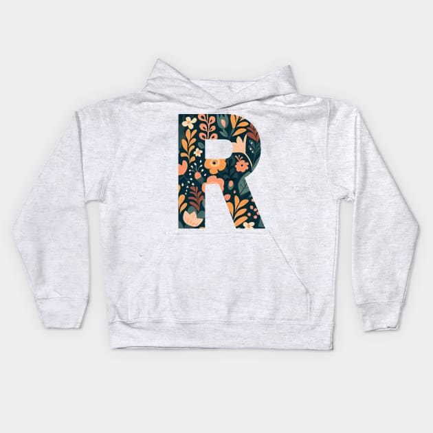 Whimsical Floral Letter R Kids Hoodie by BotanicalWoe